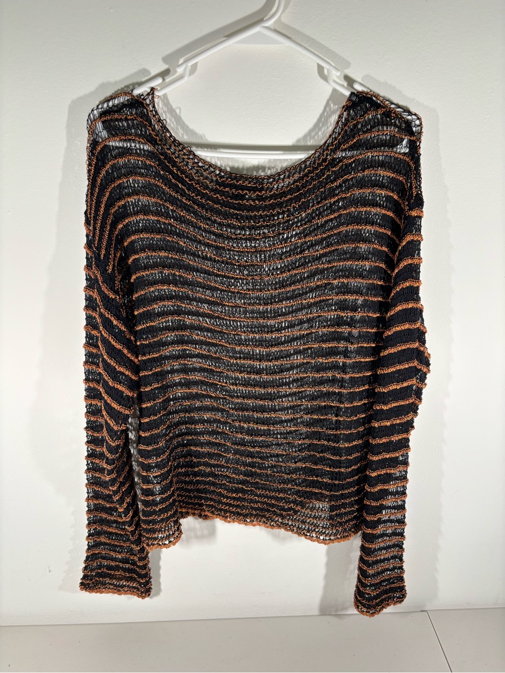 Zara Striped Open-Knit Sweater - Black & Copper